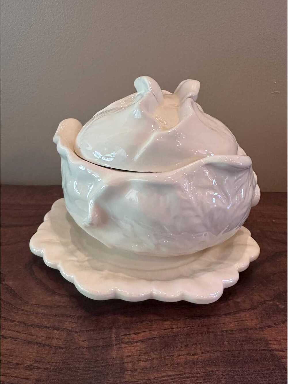 Vintage Holland Mold Cabbageware Lettuce Tureen Lidded Bowl and Plate Set
